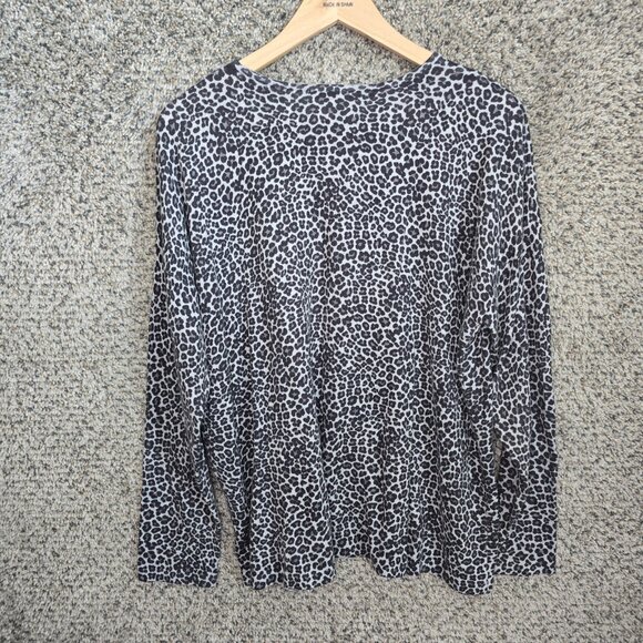 J Jill Top Womens Large Gray Animal Print Knit Scoop Neck Pullover Cotton Blend - Picture 7 of 7